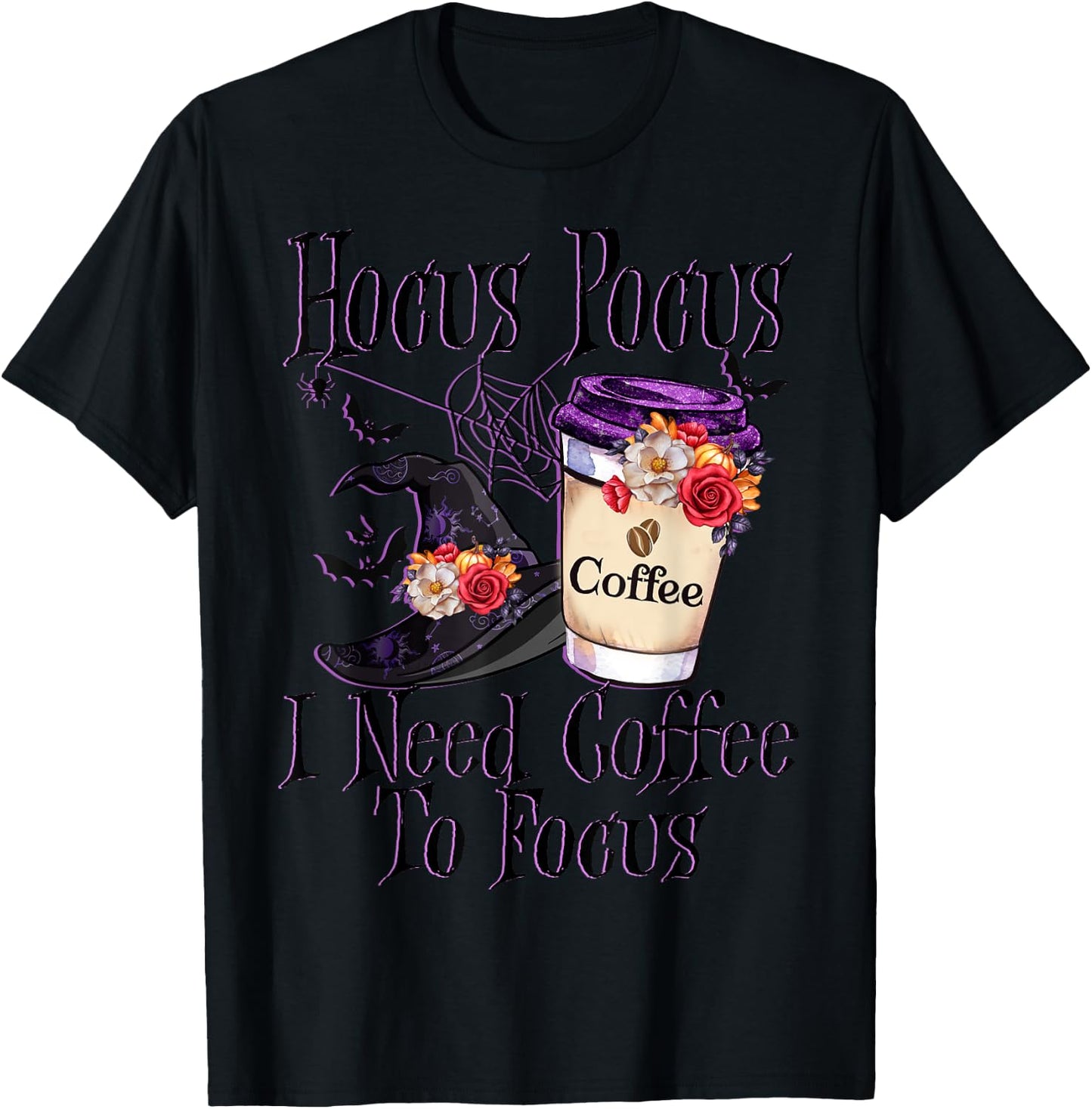 Hocus Pocus I Need Coffee To Focus Halloween Funny Teacher T-Shirt - T-Shirt | Black
