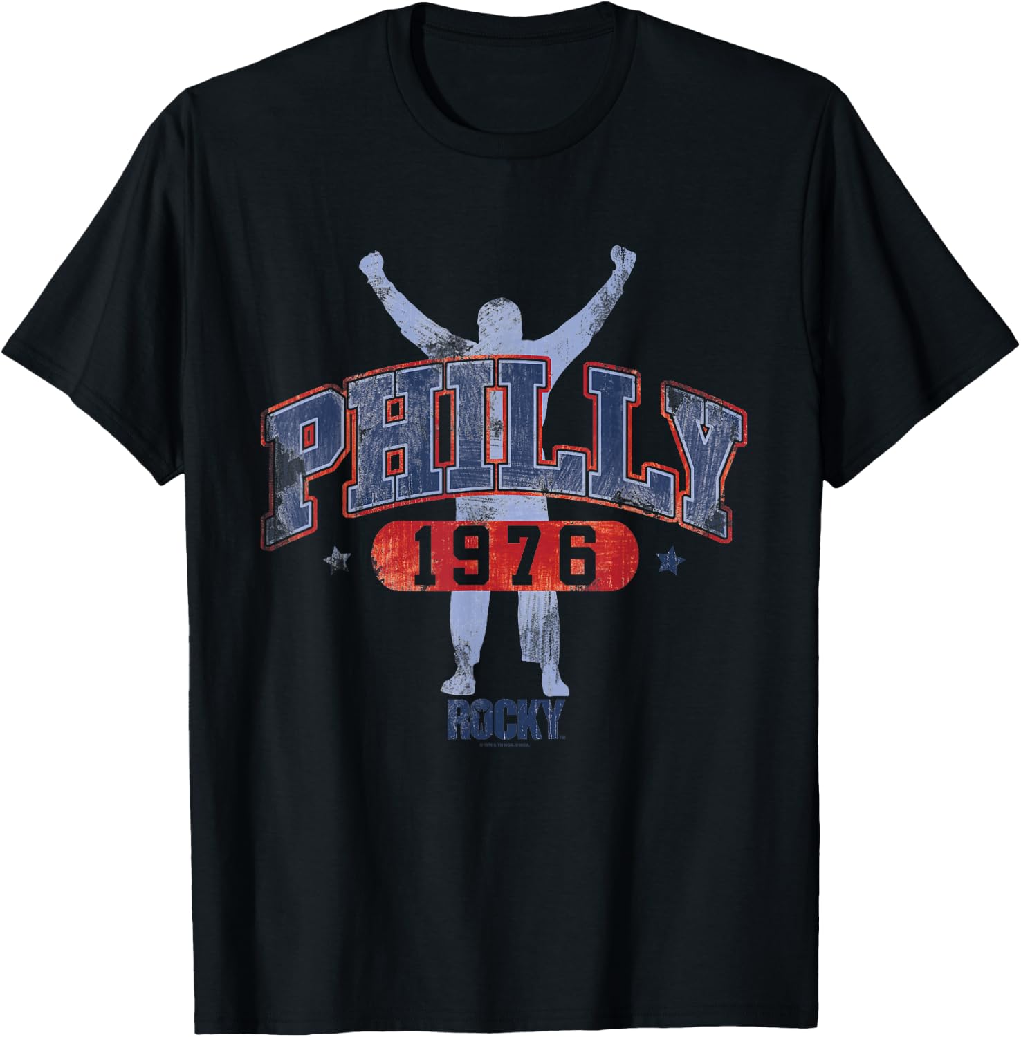 Rocky Men's Classic Fit Black Short Sleeve - Small - Rocky Philly 1976 T-Shirt - T-Shirt | Black