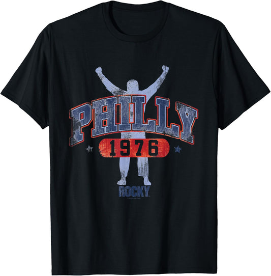 Rocky Men's Classic Fit Black Short Sleeve - Small - Rocky Philly 1976 T-Shirt - T-Shirt | Black