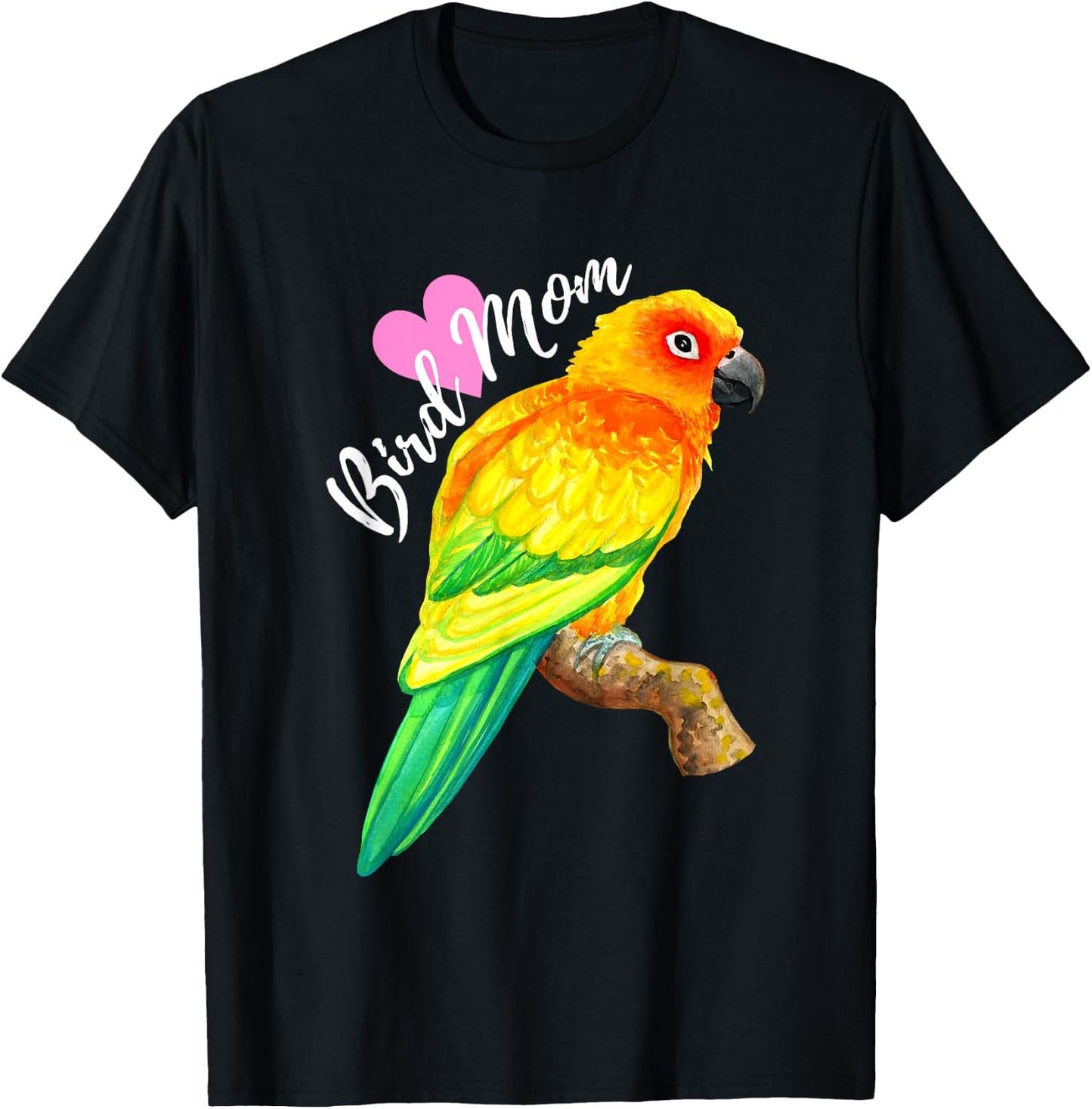 Parrot Bird Mom - Sun Conure Watercolor T-Shirt - T-Shirt | Black