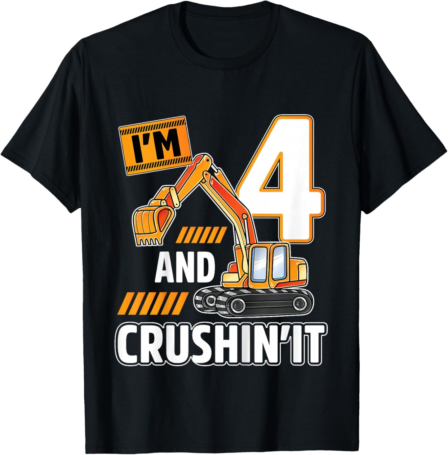 Kids 4 year old vehicles construction excavator Birthday 4th T-Shirt - T-Shirt | Black