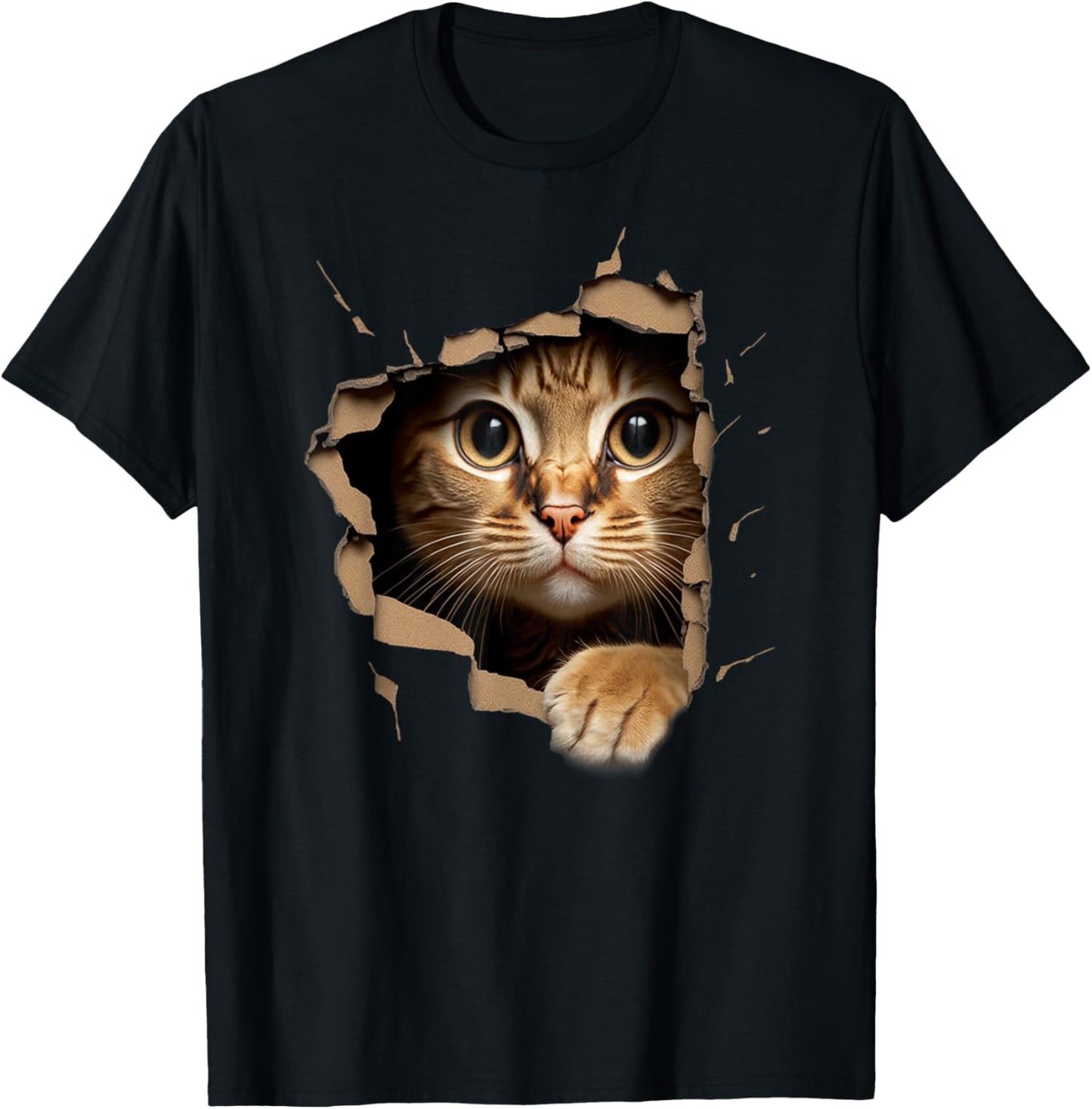 Cute Kitten Looks from Torn Fabric - Cats Small T-Shirt - T-Shirt | Black