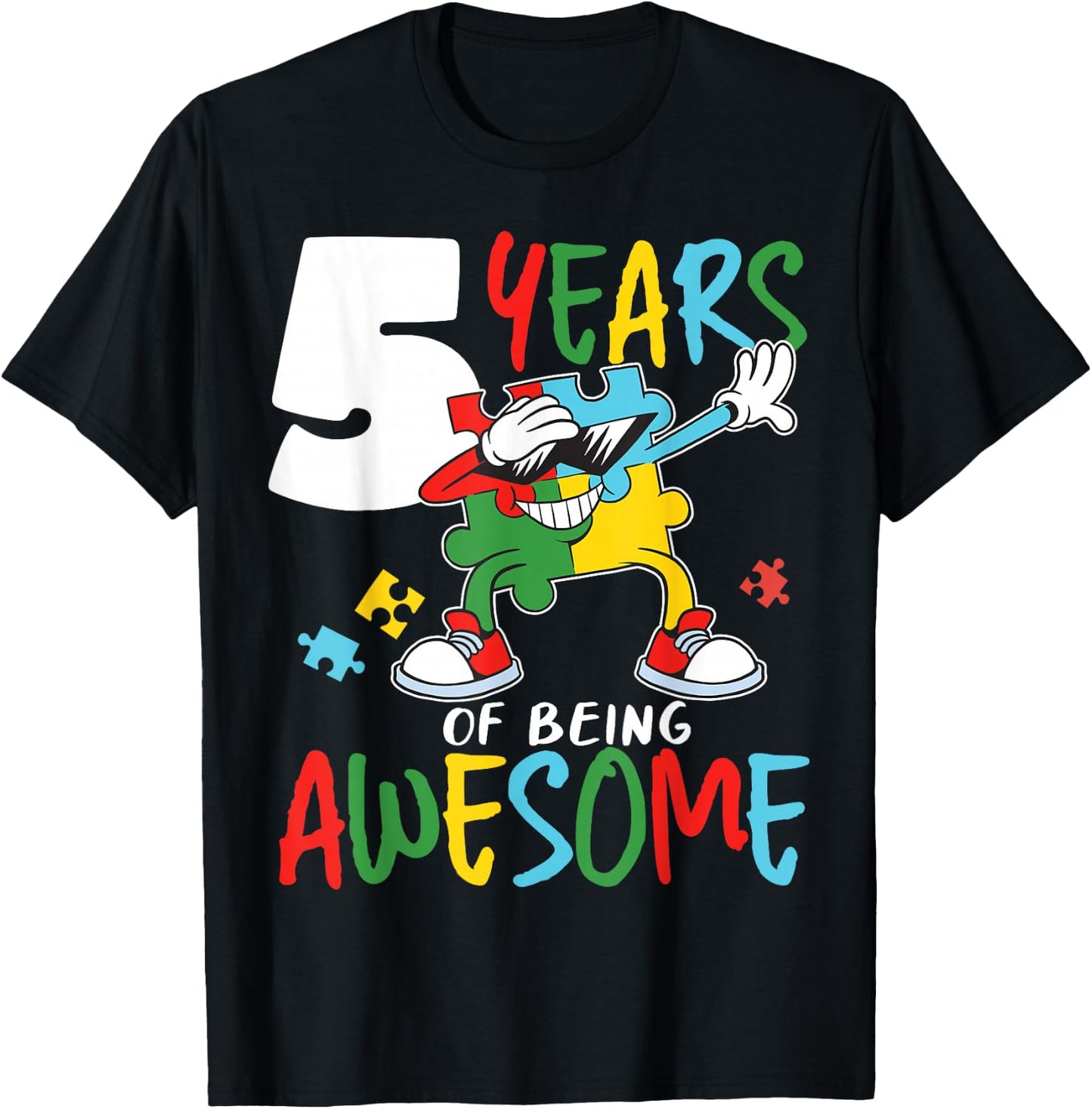 5 Year Old Birthday Autistic Boy Girl Autism Awareness T-Shirt - T-Shirt | Black
