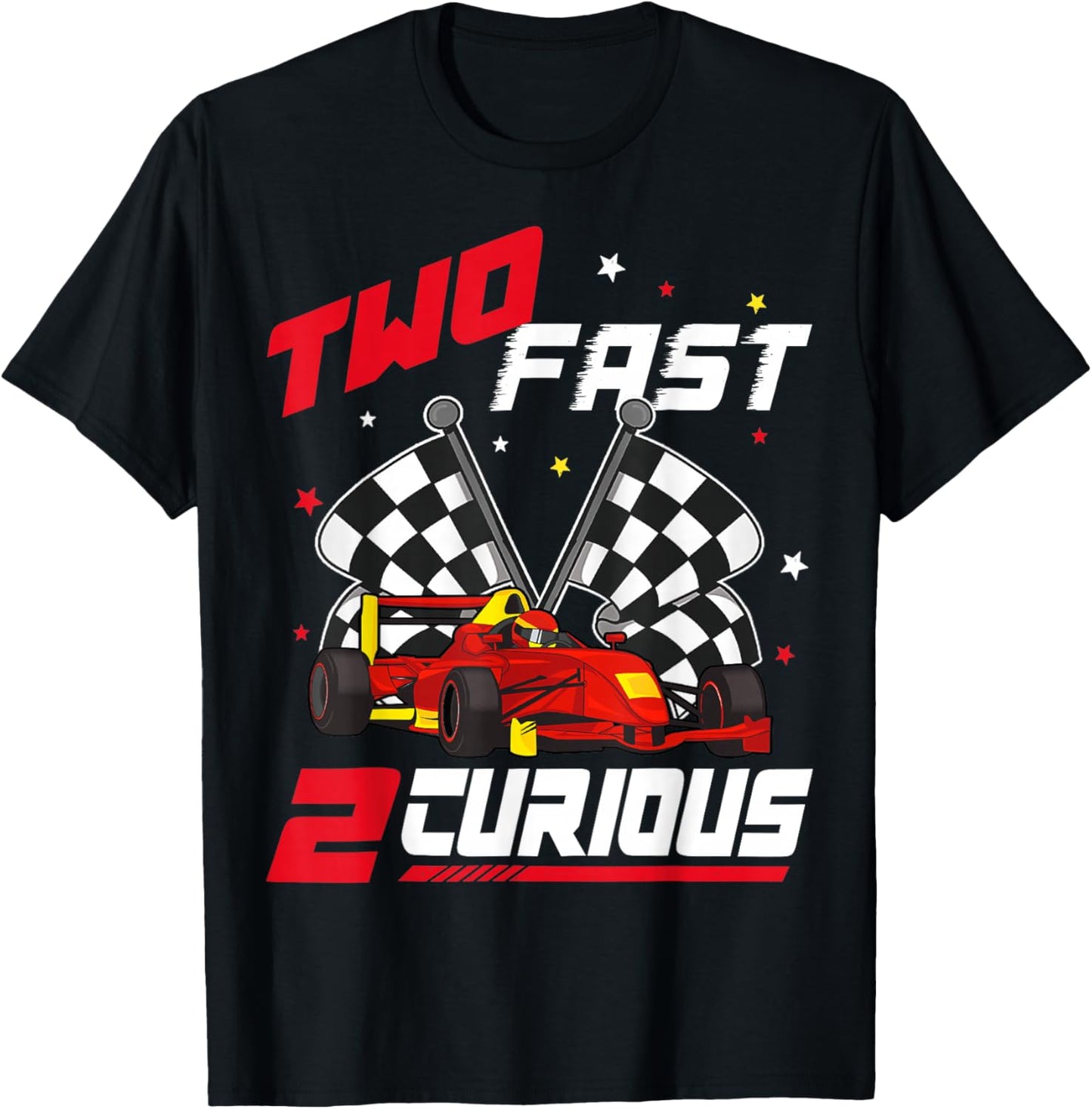 Two Fast 2 Curious Racing 2nd Birthday Pit Crew 2yr Year Old T-Shirt - T-Shirt | Black