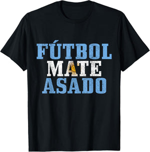 Futbol Mate Asado Argentina Argentinian Flag Pride Vintage T-Shirt - T-Shirt | Black