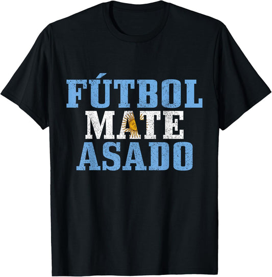 Futbol Mate Asado Argentina Argentinian Flag Pride Vintage T-Shirt - T-Shirt | Black