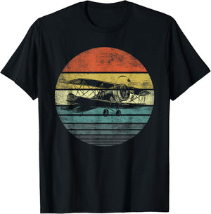 Aviator Pilot Gifts Funny Retro Bi-Plane Airplane Aviation Small T-Shirt - T-Shirt | Black