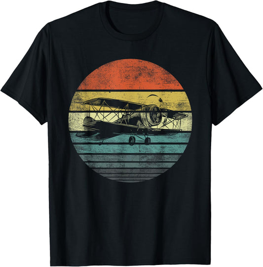 Aviator Pilot Gifts Funny Retro Bi-Plane Airplane Aviation Small T-Shirt - T-Shirt | Black