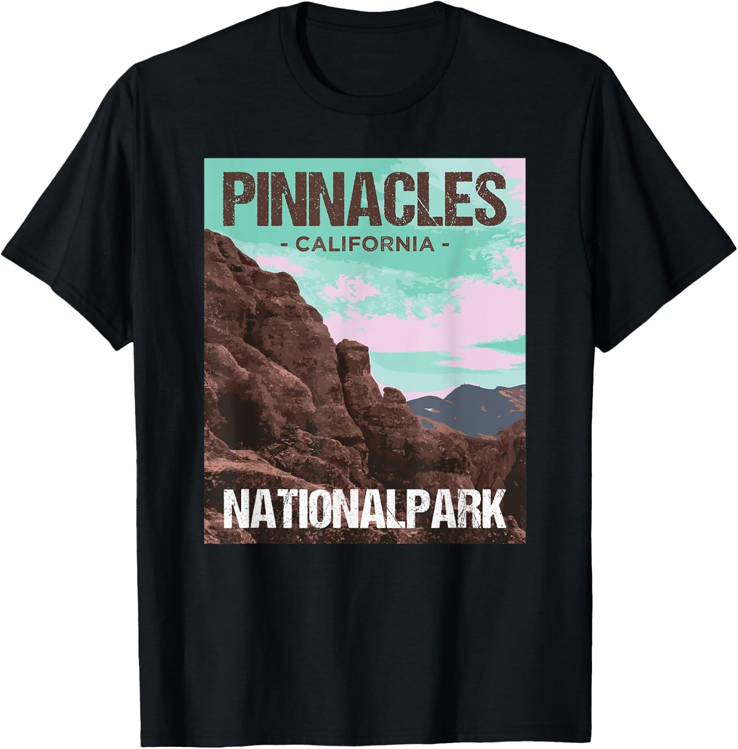Pinnacles National Park California Poster Design T-Shirt - T-Shirt | Black