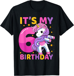 6 Years Old Unicorn Flossing 6th Birthday Party Girls Kids T-Shirt - T-Shirt | Black