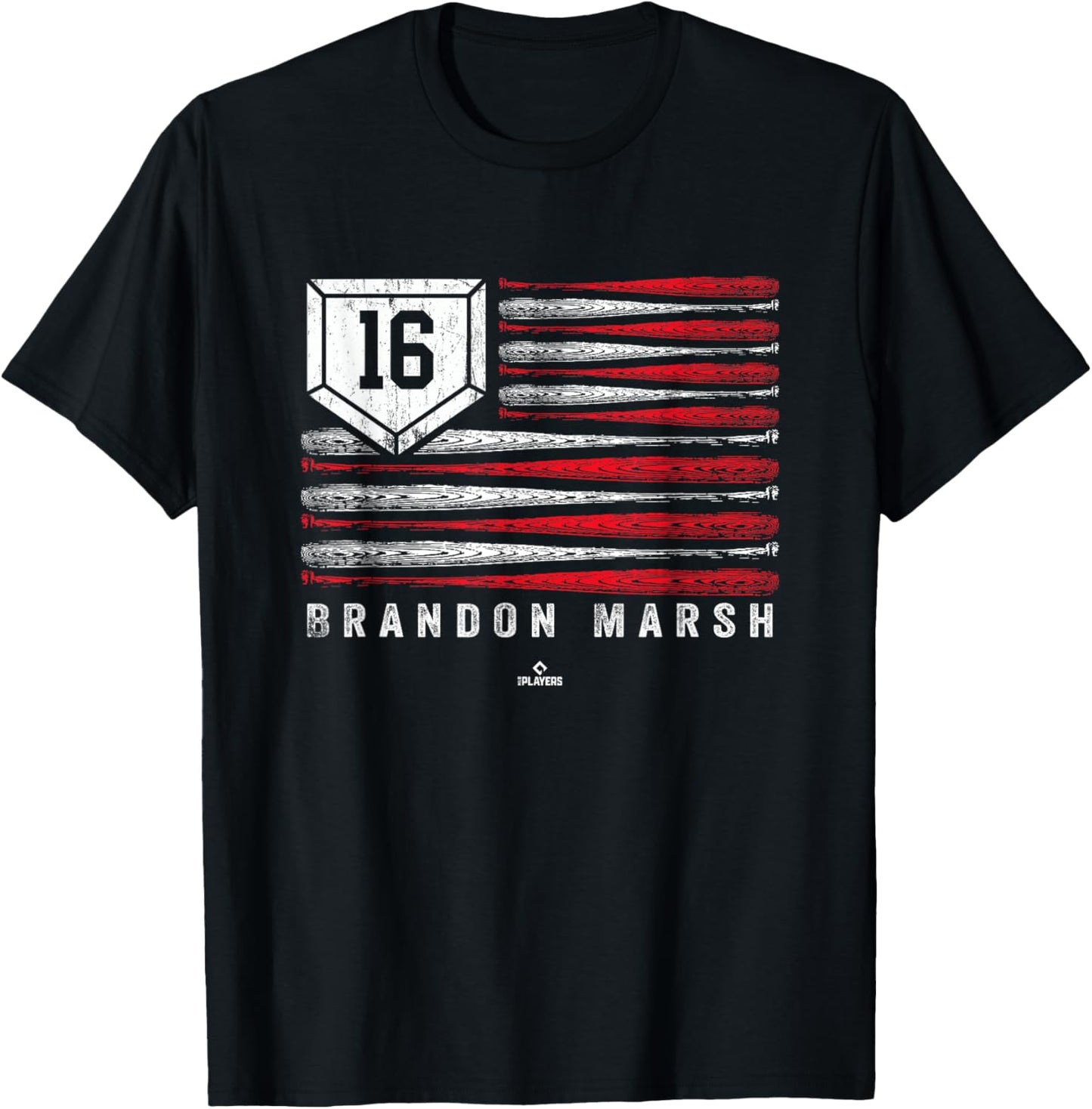 Vintage US Flag Baseball Stripes Brandon Marsh MLBPA T-Shirt - T-Shirt | Black