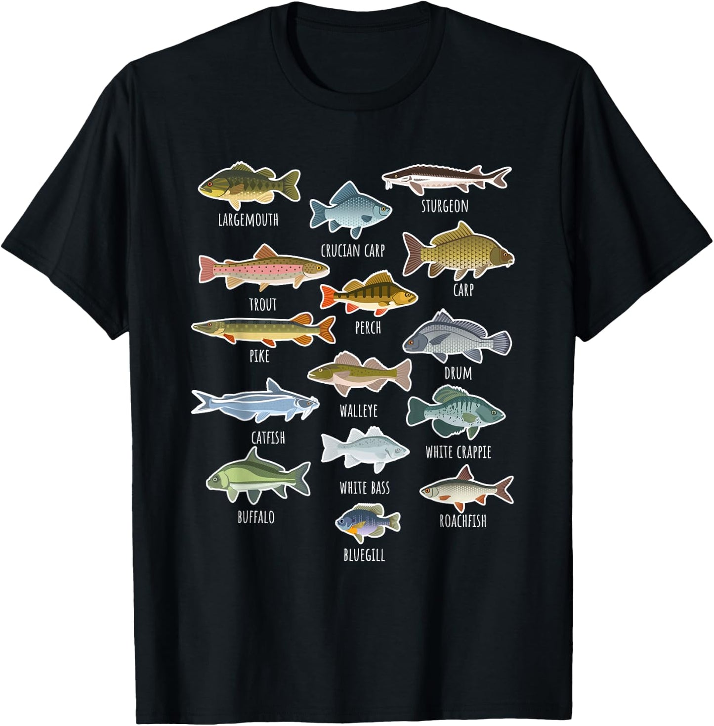Types Of Freshwater Fish Species Fishing T-Shirt - T-Shirt | Black