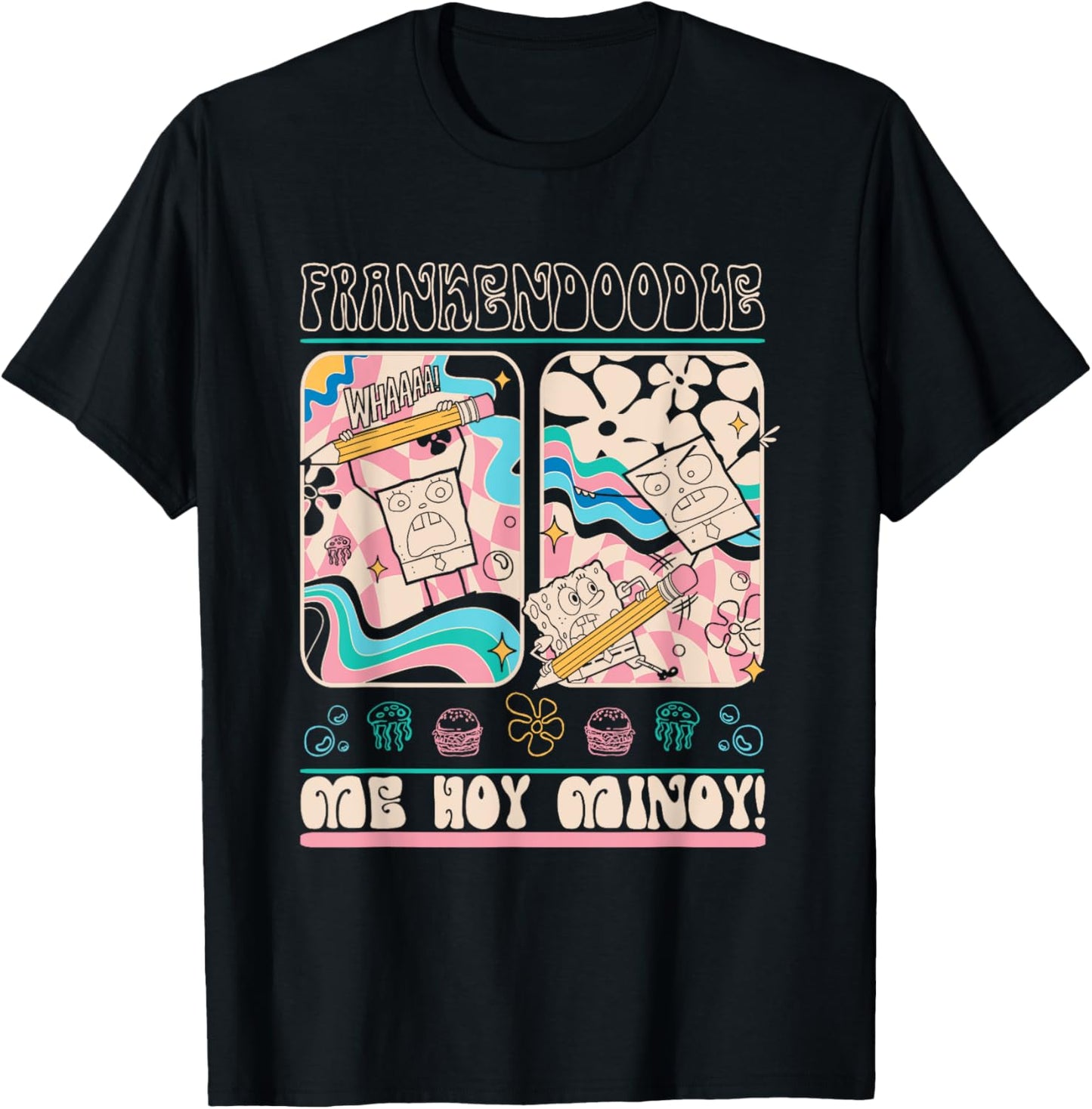SpongeBob SquarePants Frankendoodle Me Hoy Minoy! Retro T-Shirt - T-Shirt | Black