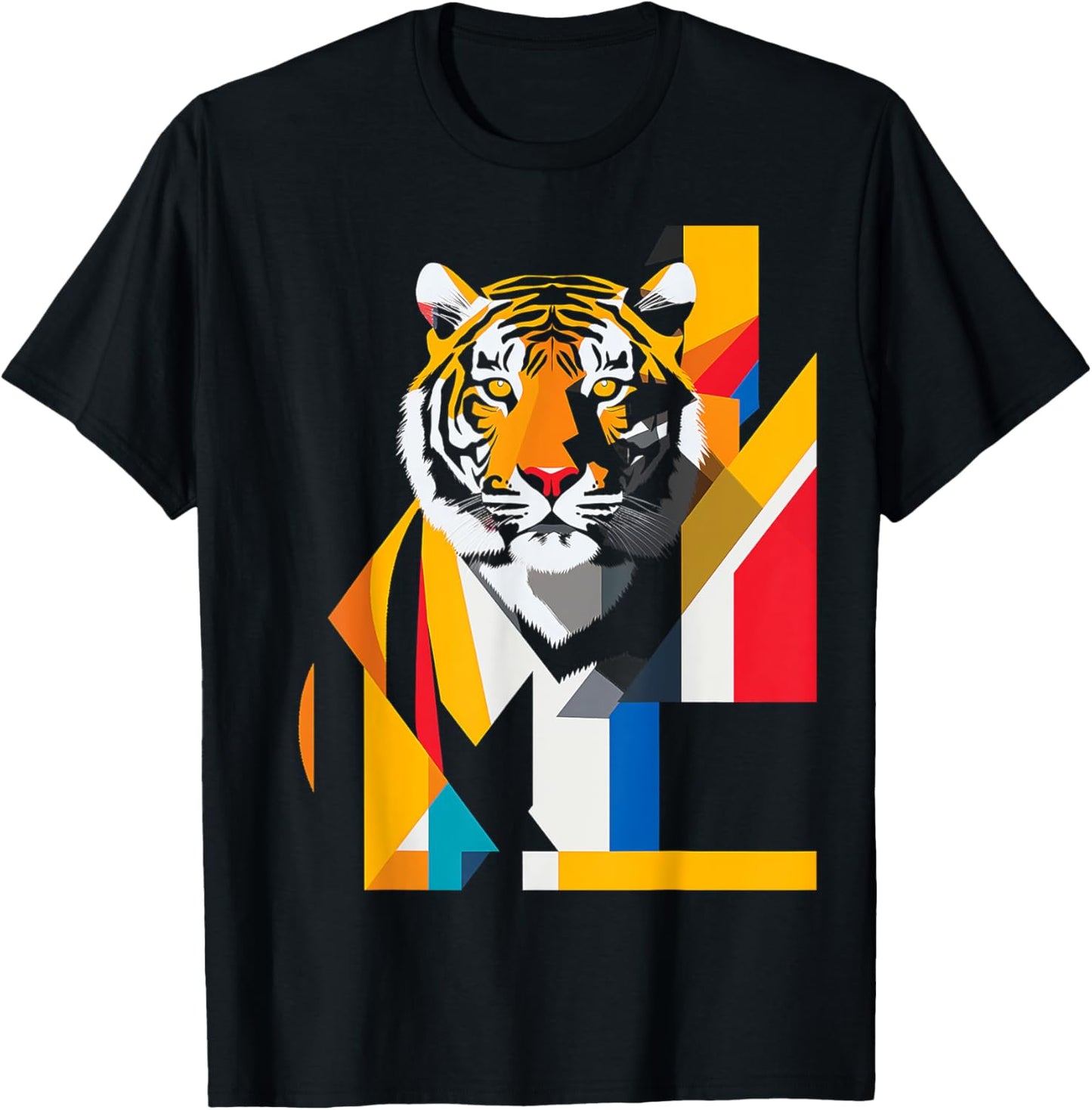Tiger Abstract Colorful Animal Art Geometric Graphic Tiger T-Shirt - T-Shirt | Black