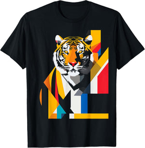 Tiger Abstract Colorful Animal Art Geometric Graphic Tiger T-Shirt - T-Shirt | Black