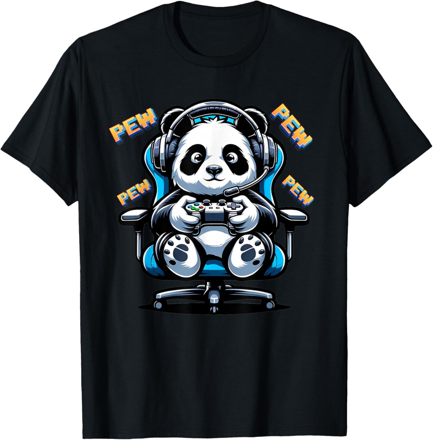 Cute Gaming Panda Pew Video Game Graphic Panda T-Shirt - T-Shirt | Black