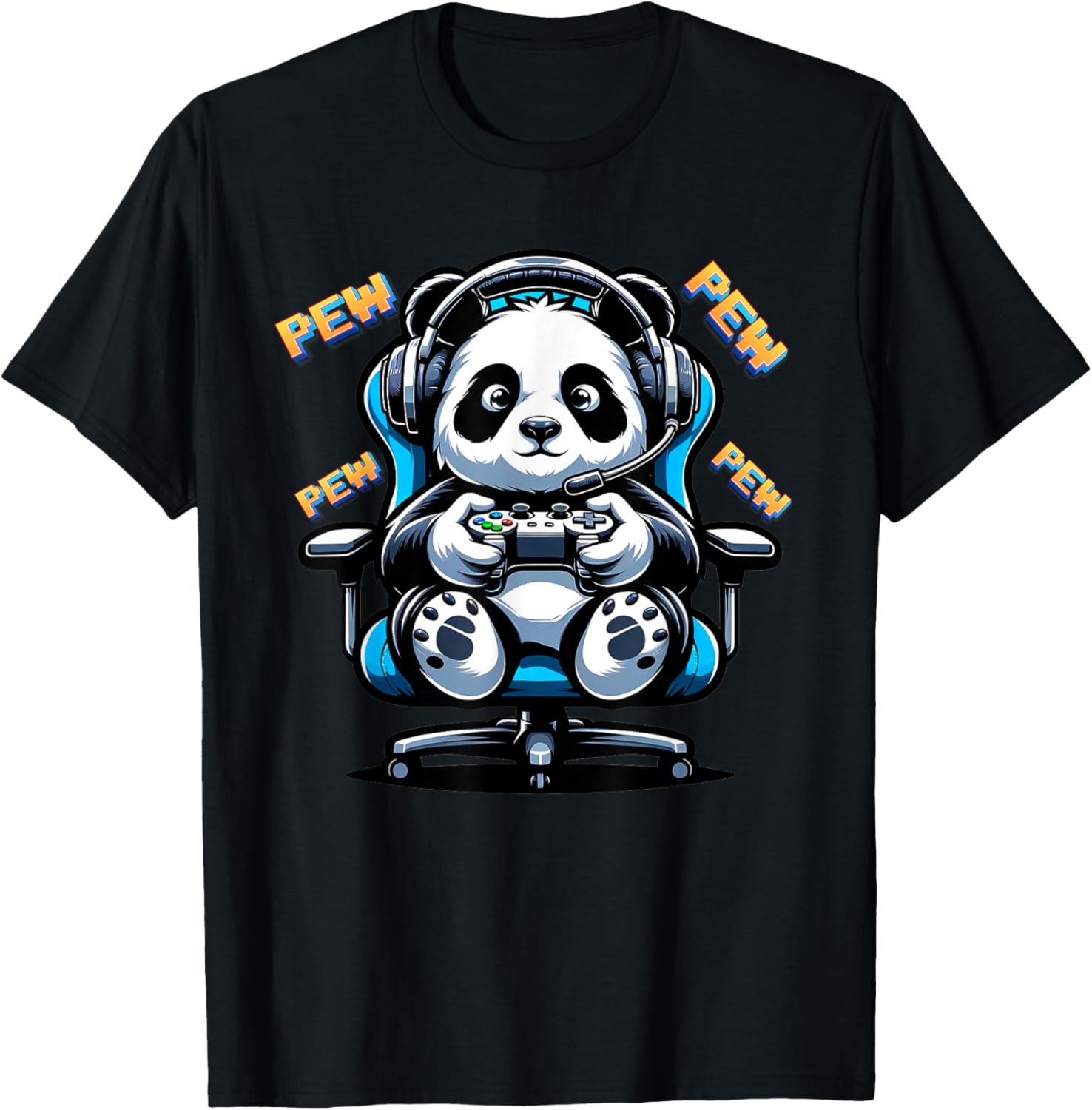 Cute Gaming Panda Pew Video Game Graphic Panda T-Shirt - T-Shirt | Black