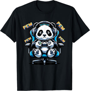Cute Gaming Panda Pew Video Game Graphic Panda T-Shirt - T-Shirt | Black