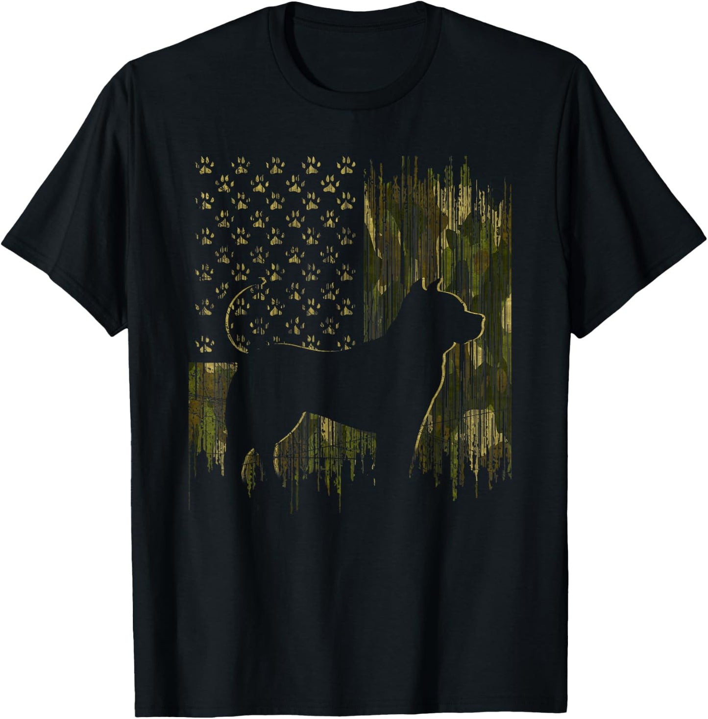 Vintage Camouflage USA Flag Love Pitbull Dog Silhouette Men Women Kids T-Shirt - T-Shirt | Black