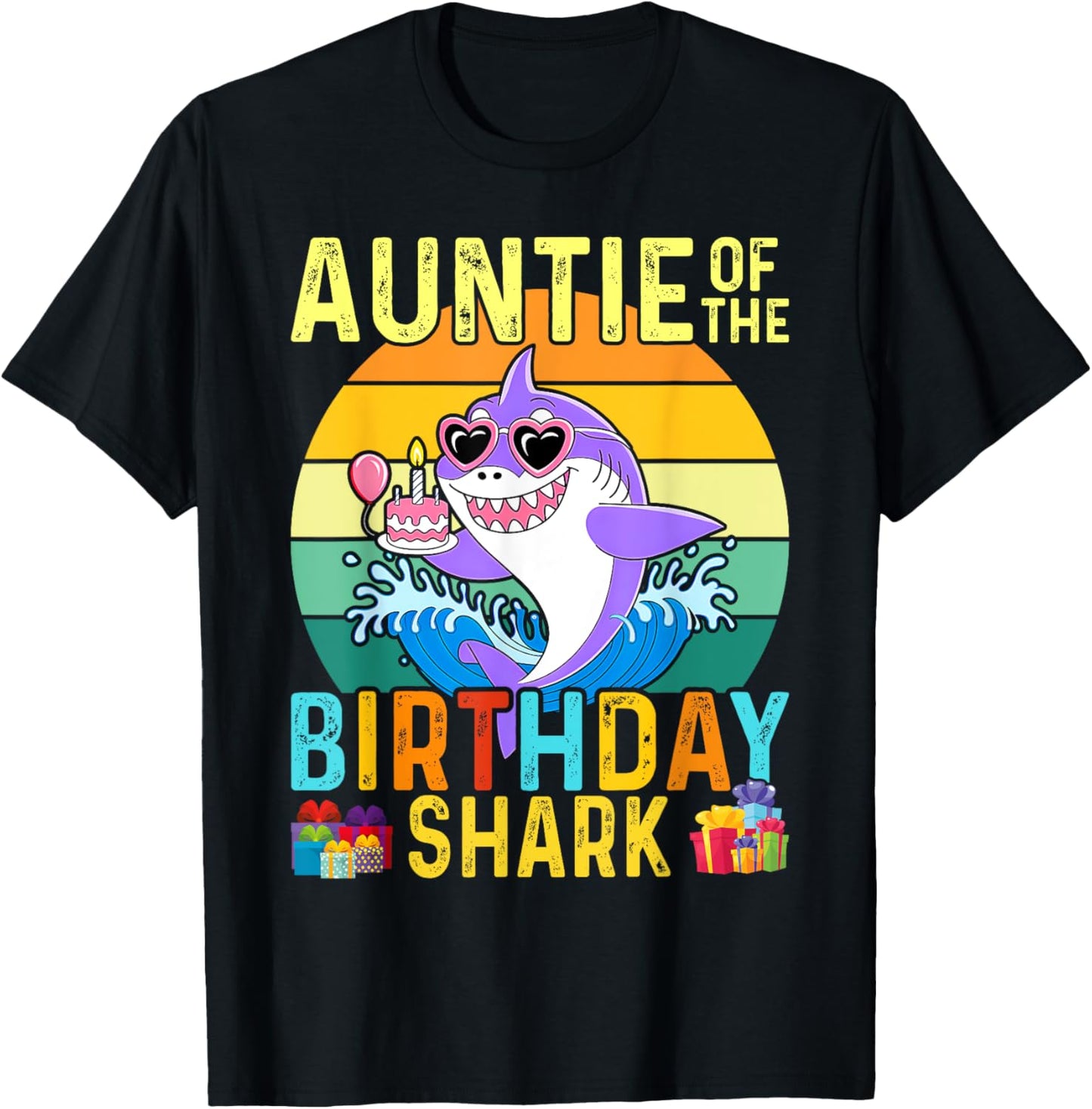 Auntie of The Shark Birthday Aunt Matching Family T-Shirt - T-Shirt | Black