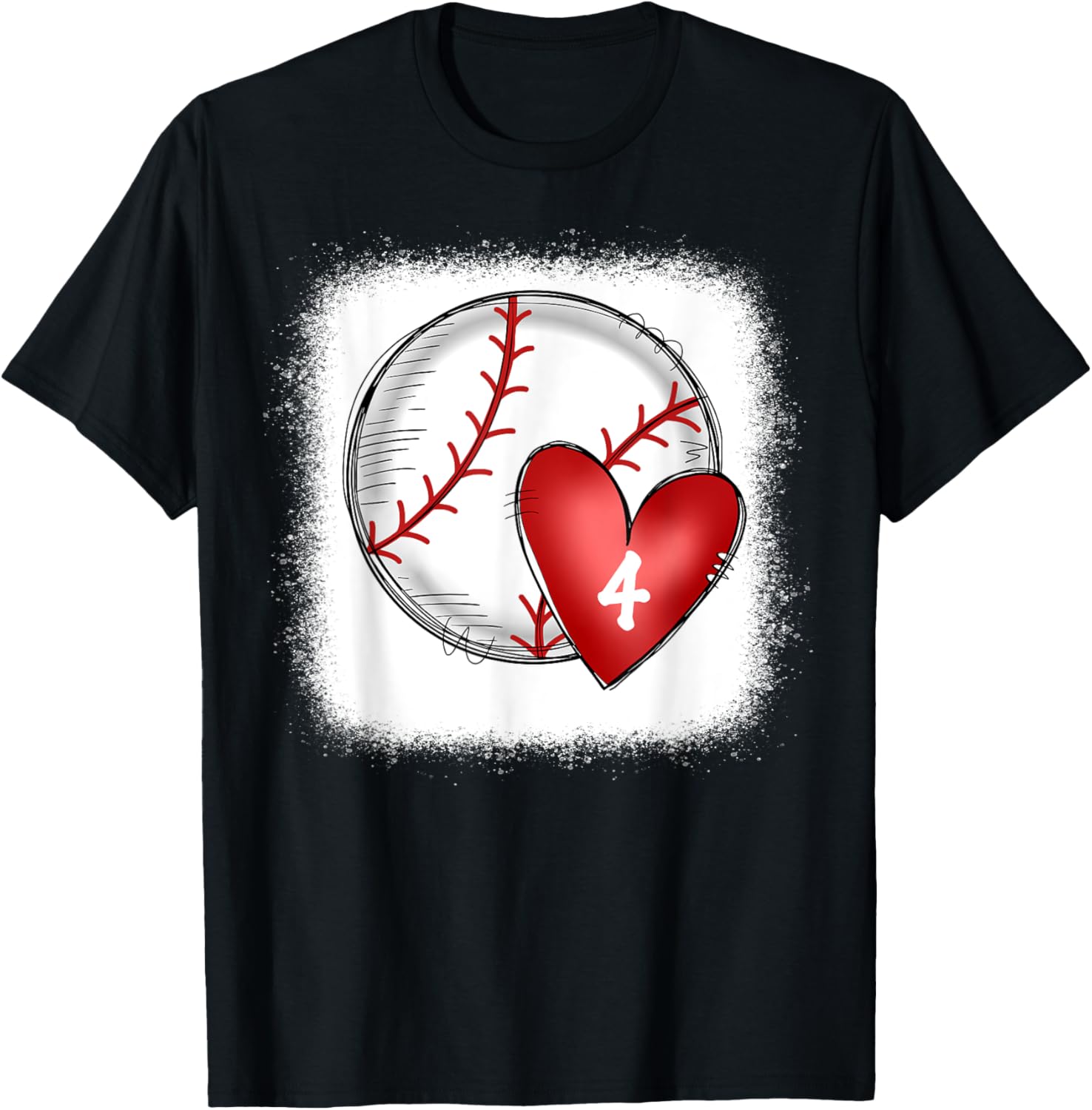 Bleached Custom Baseball Mom Number 4 Heart for Mom T-Shirt - T-Shirt | Black