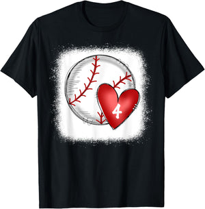 Bleached Custom Baseball Mom Number 4 Heart for Mom T-Shirt - T-Shirt | Black