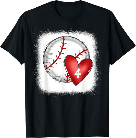 Bleached Custom Baseball Mom Number 4 Heart for Mom T-Shirt - T-Shirt | Black