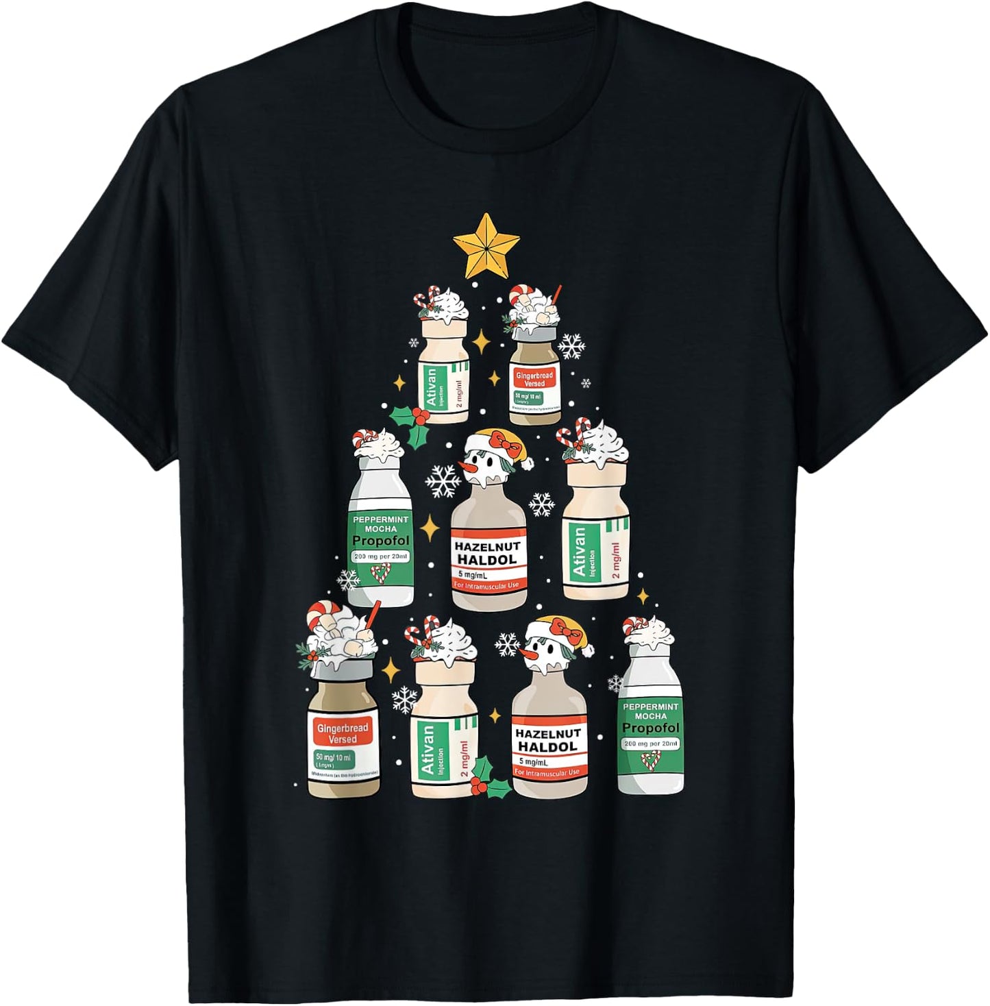 Nurse Christmas Tree Propofol RN ER ICU Nurse Xmas Nursing T-Shirt - T-Shirt | Black