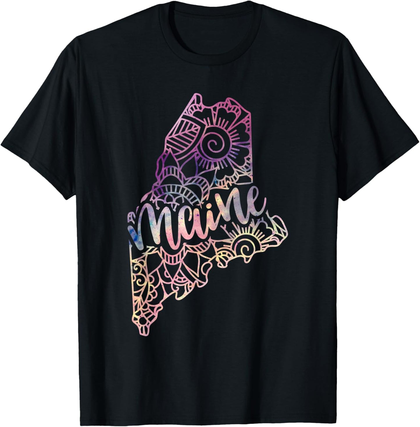 Maine Mandala Flowers Hippy Boho Ornate Yoga Men Women T-Shirt - T-Shirt | Black