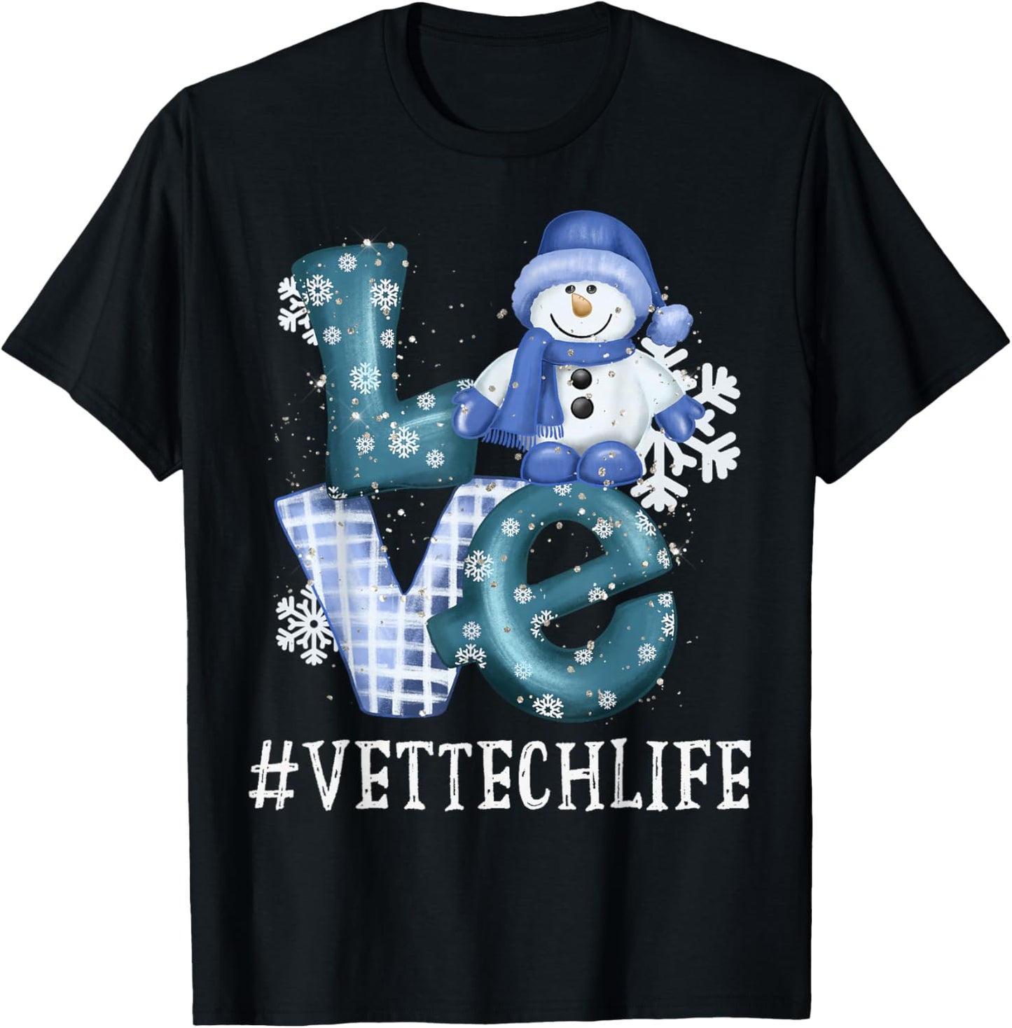 Vet Tech Love Snowman Xmas Funny Winter Season Christmas T-Shirt - T-Shirt | Black