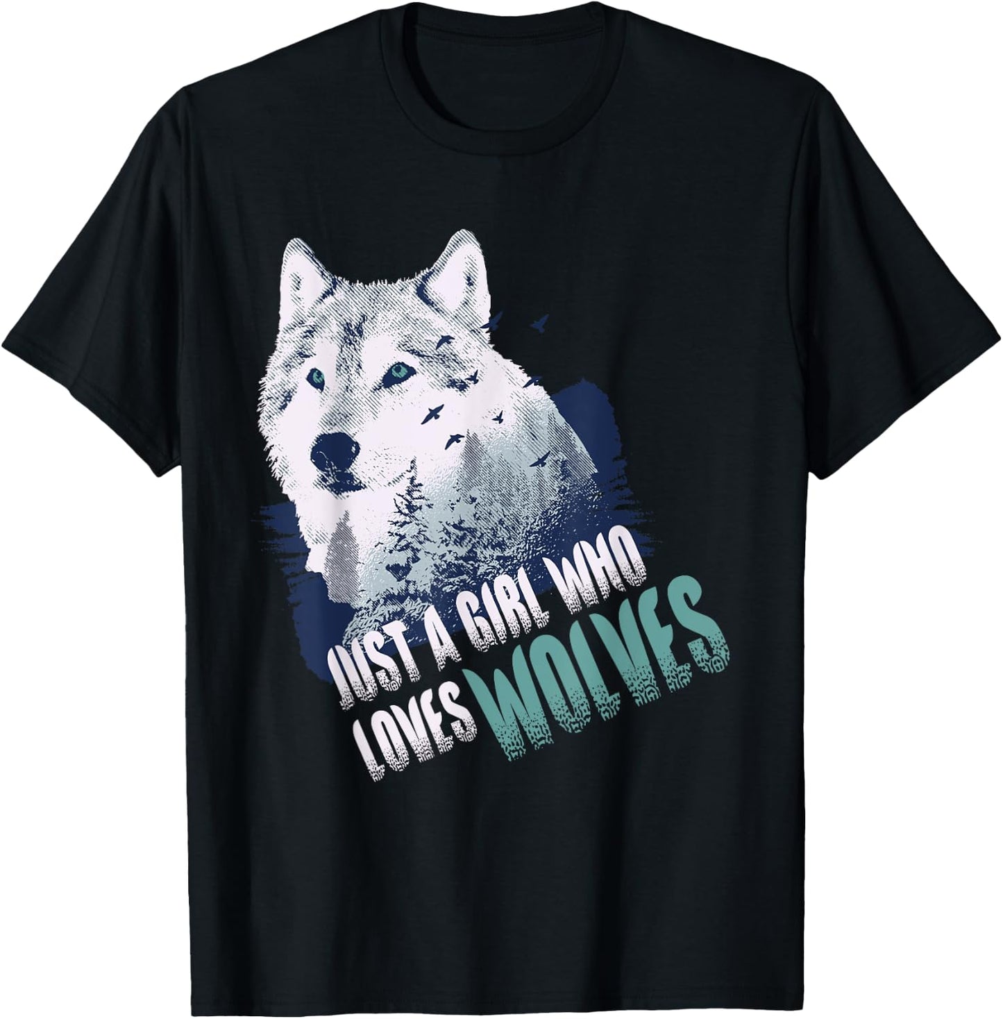 Just A Girl Who Loves Wolves | Cute Wolf Lover Gift T-Shirt - T-Shirt | Black