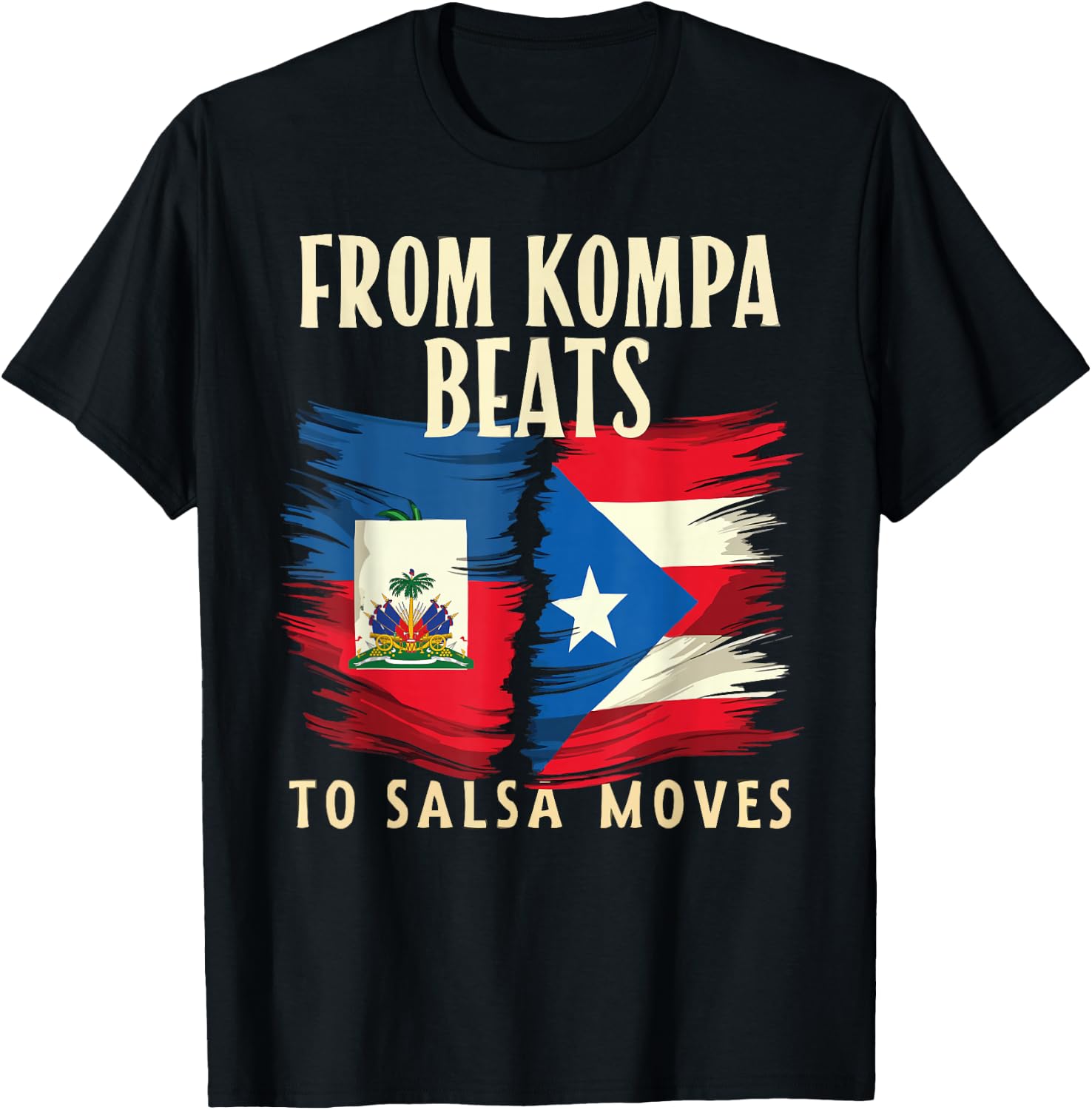 Half Haitian Half Puerto Rican Puerto Rico Flag Haiti T-Shirt - T-Shirt | Black