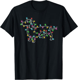 Dachshund Dogs Tree Christmas Sweater Xmas Gifts For Pet Dog T-Shirt - T-Shirt | Black