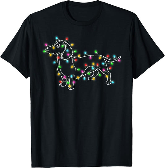 Dachshund Dogs Tree Christmas Sweater Xmas Gifts For Pet Dog T-Shirt - T-Shirt | Black