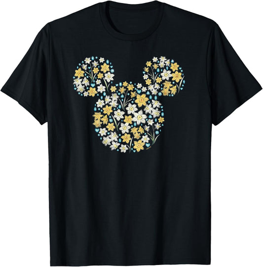 Disney Mickey Mouse March Birth Month Birthstone & Flowers T-Shirt - T-Shirt | Black