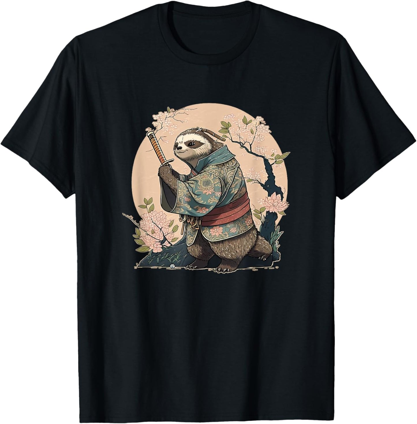Kawaii Japanese Style Samurai Sloth Anime T-Shirt - T-Shirt | Black