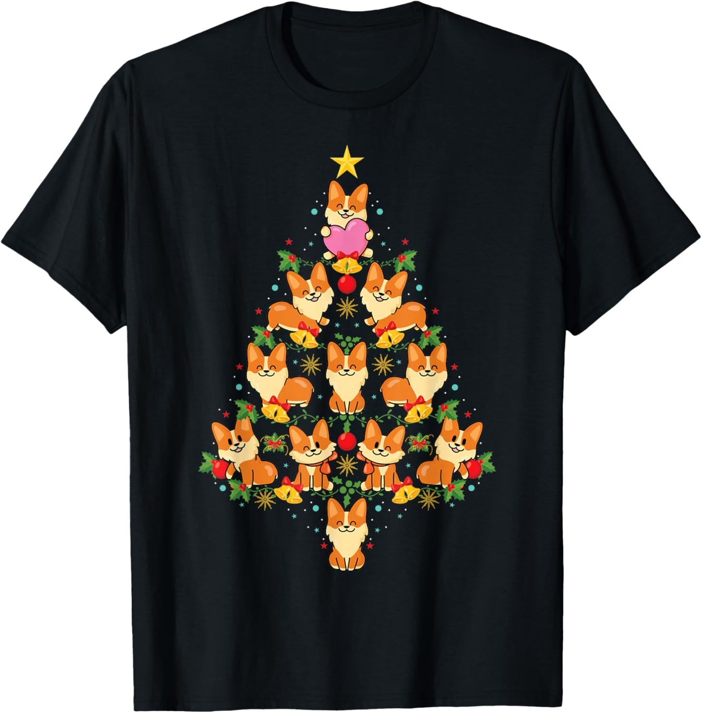 Cute Corgi Dog Christmas Tree Xmas Tree T-Shirt - T-Shirt | Black
