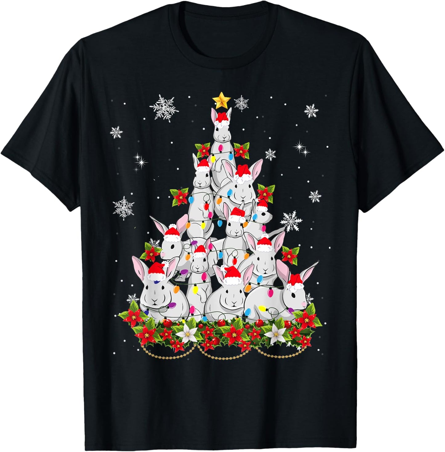 Santa Rabbit Bunny Christmas Tree Ornament Decor Gifts T-Shirt - T-Shirt | Black
