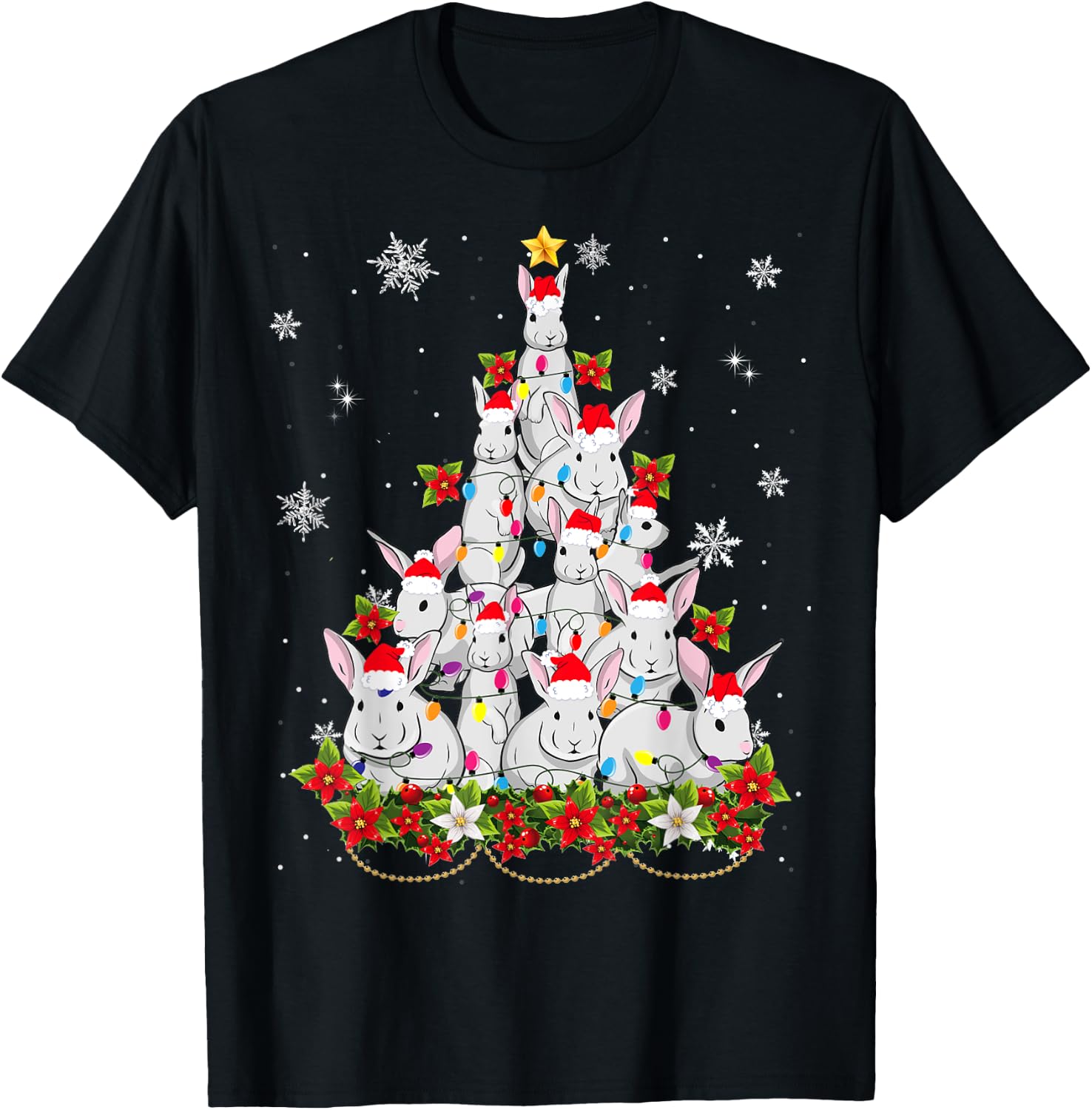 Santa Rabbit Bunny Christmas Tree Ornament Decor Gifts T-Shirt - T-Shirt | Black
