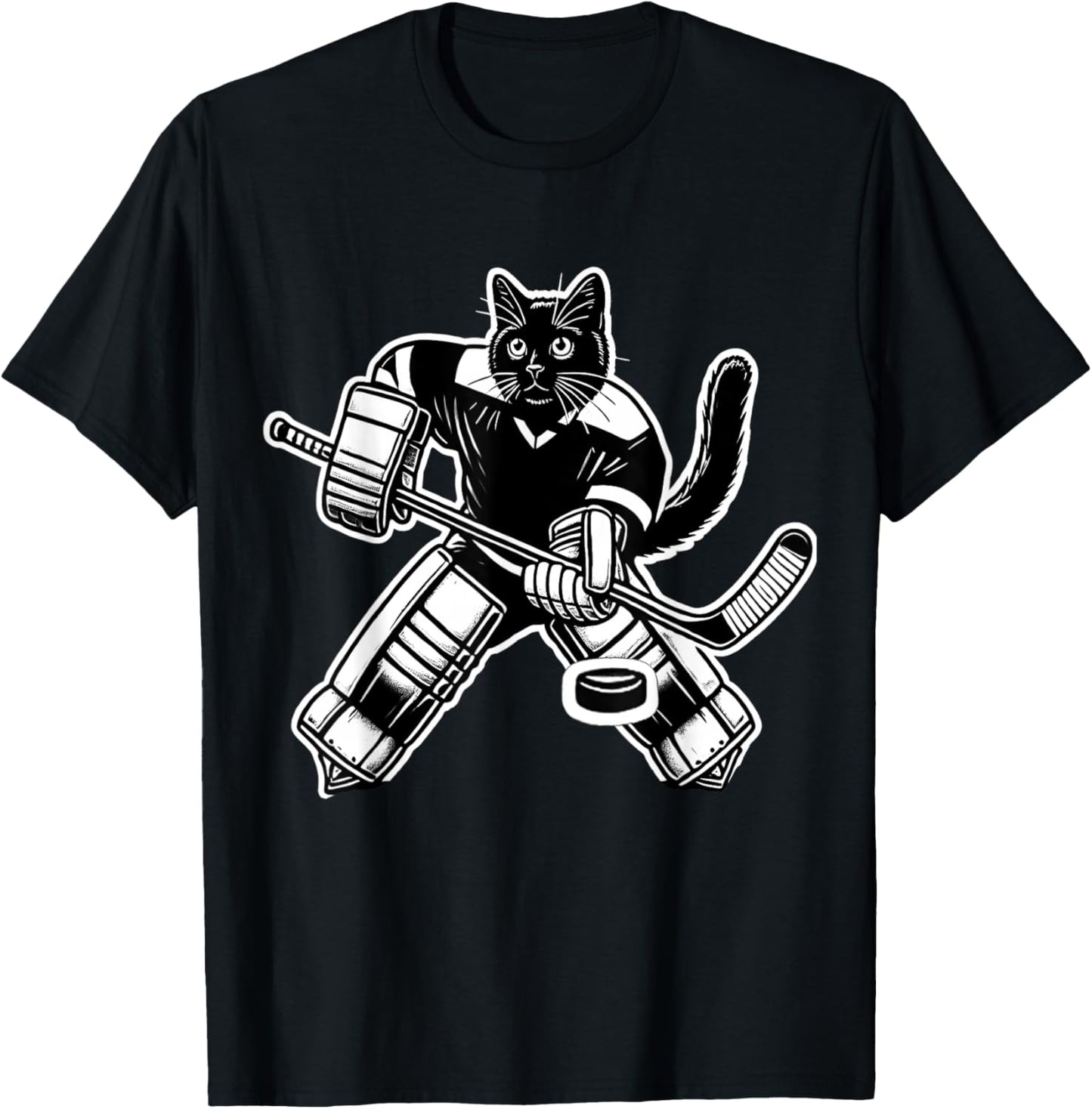 Funny Black Cat Ice Hockey Goalie Women Men Kids Hockey Fans T-Shirt - T-Shirt | Black
