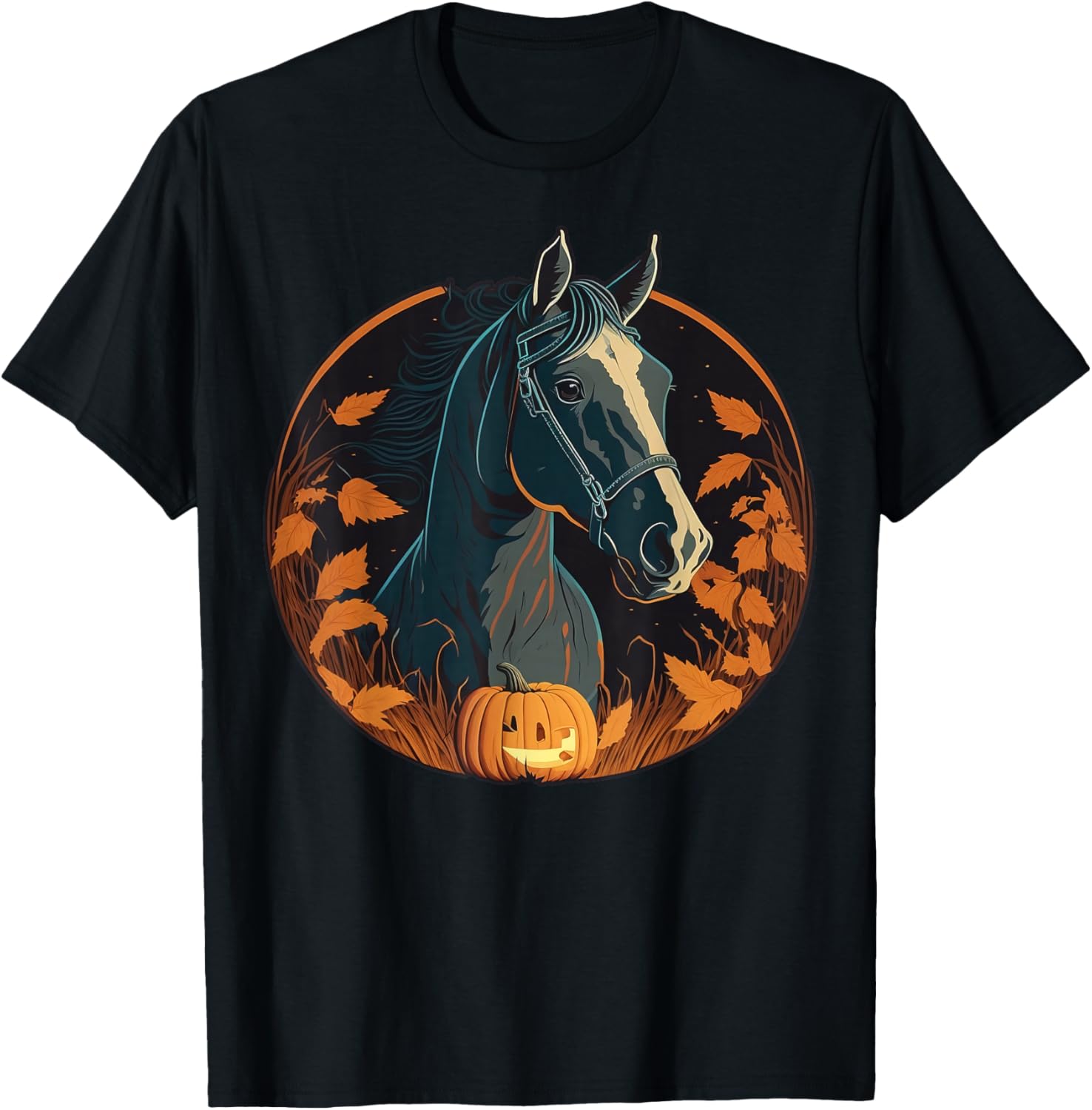 Pumpkin Horse costume on Horse Halloween T-Shirt - T-Shirt | Black