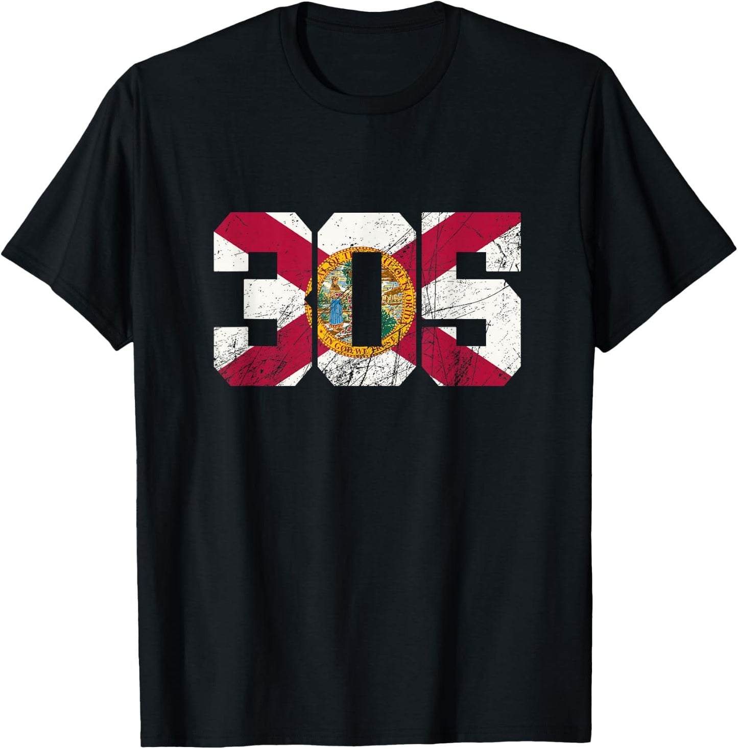 305 Area Code, Flag of Florida State, Miami-Dade County T-Shirt - T-Shirt | Black