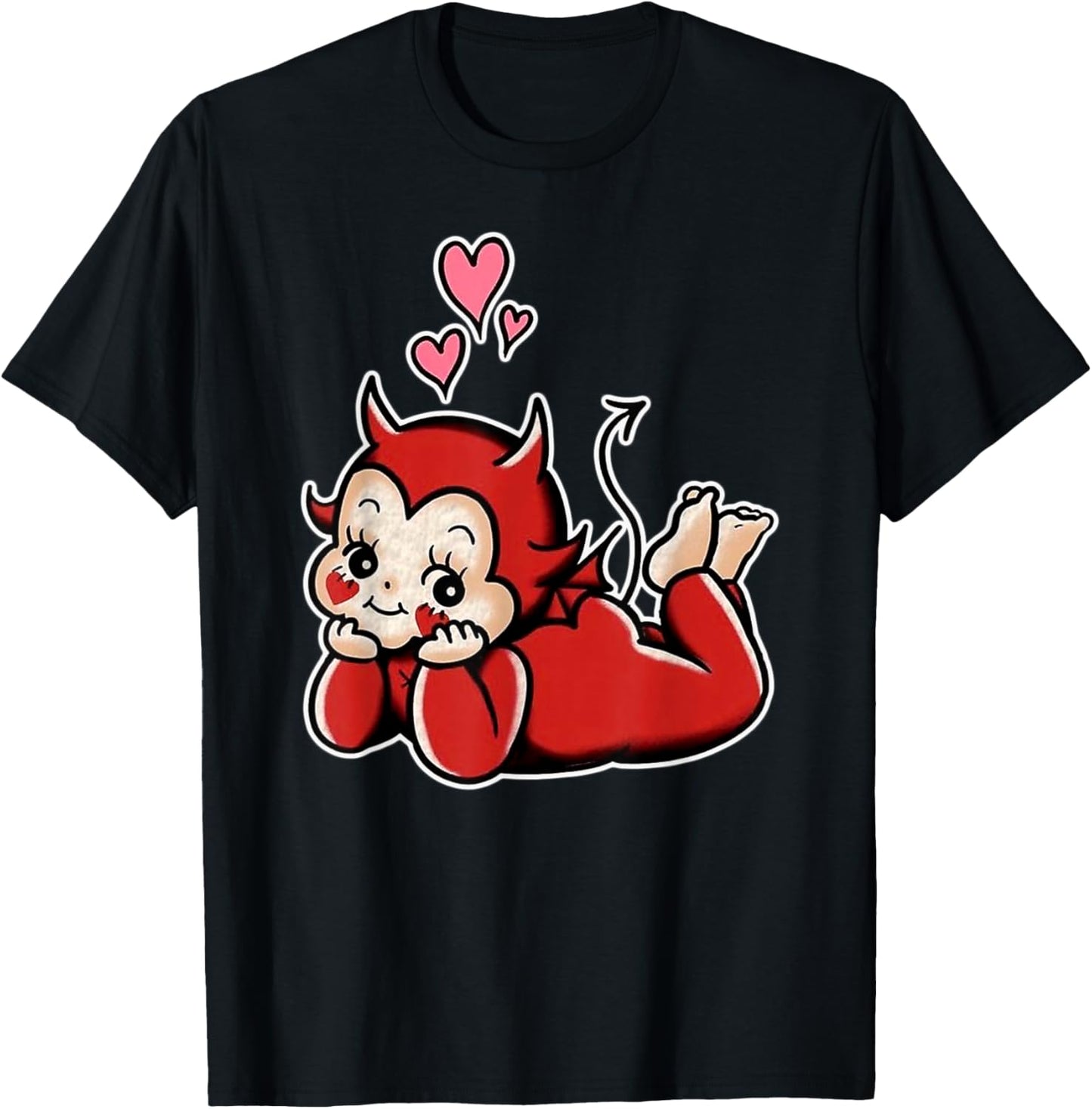 Urban Empyre Kewpie Baby Devil Cupid Love Traditional Tattoo Flash , Small, Black T-Shirt - T-Shirt | Black