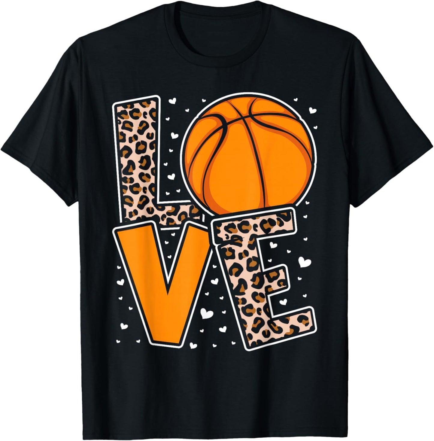 Love Basketball Leopard Print Women Girls Basketball Lover T-Shirt - T-Shirt | Black
