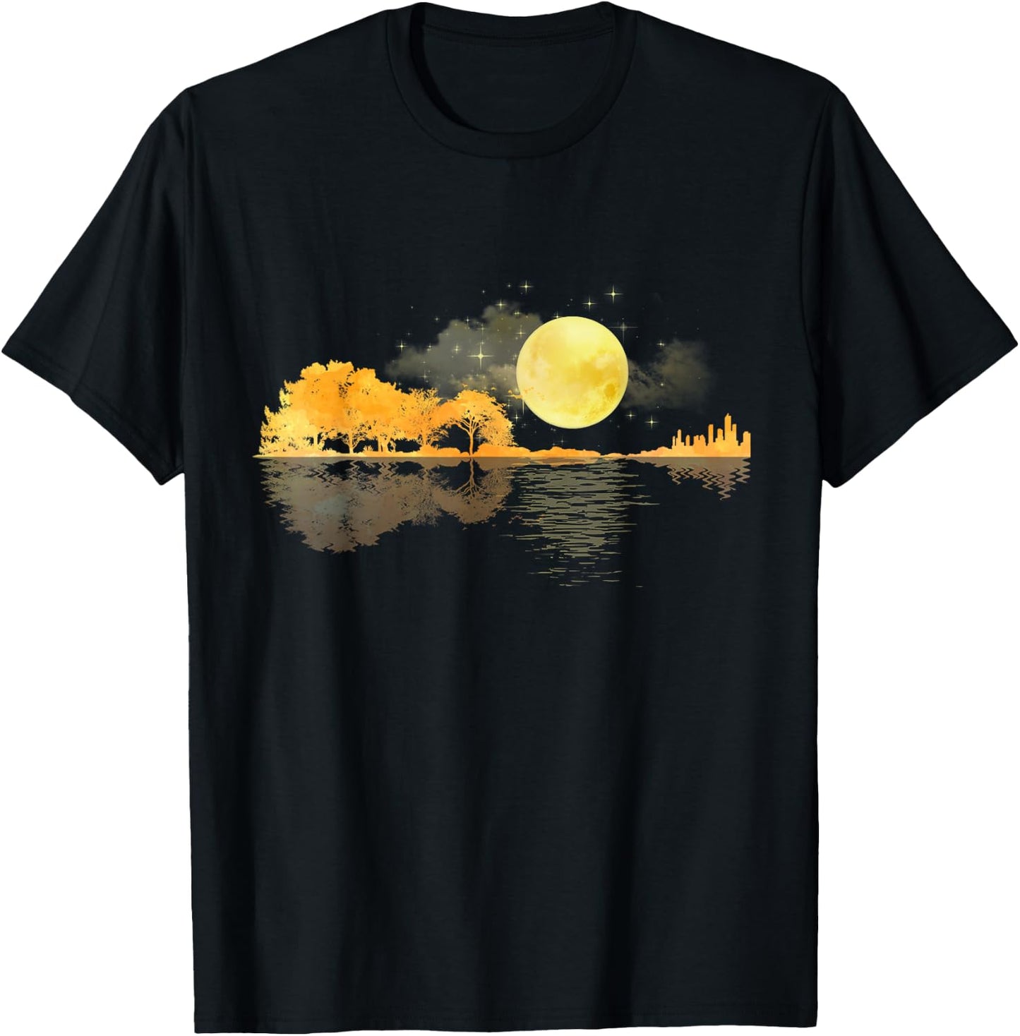 Guitar Nature Moon Retro Style Guitarist Acoustic Guitar T-Shirt - T-Shirt | Black