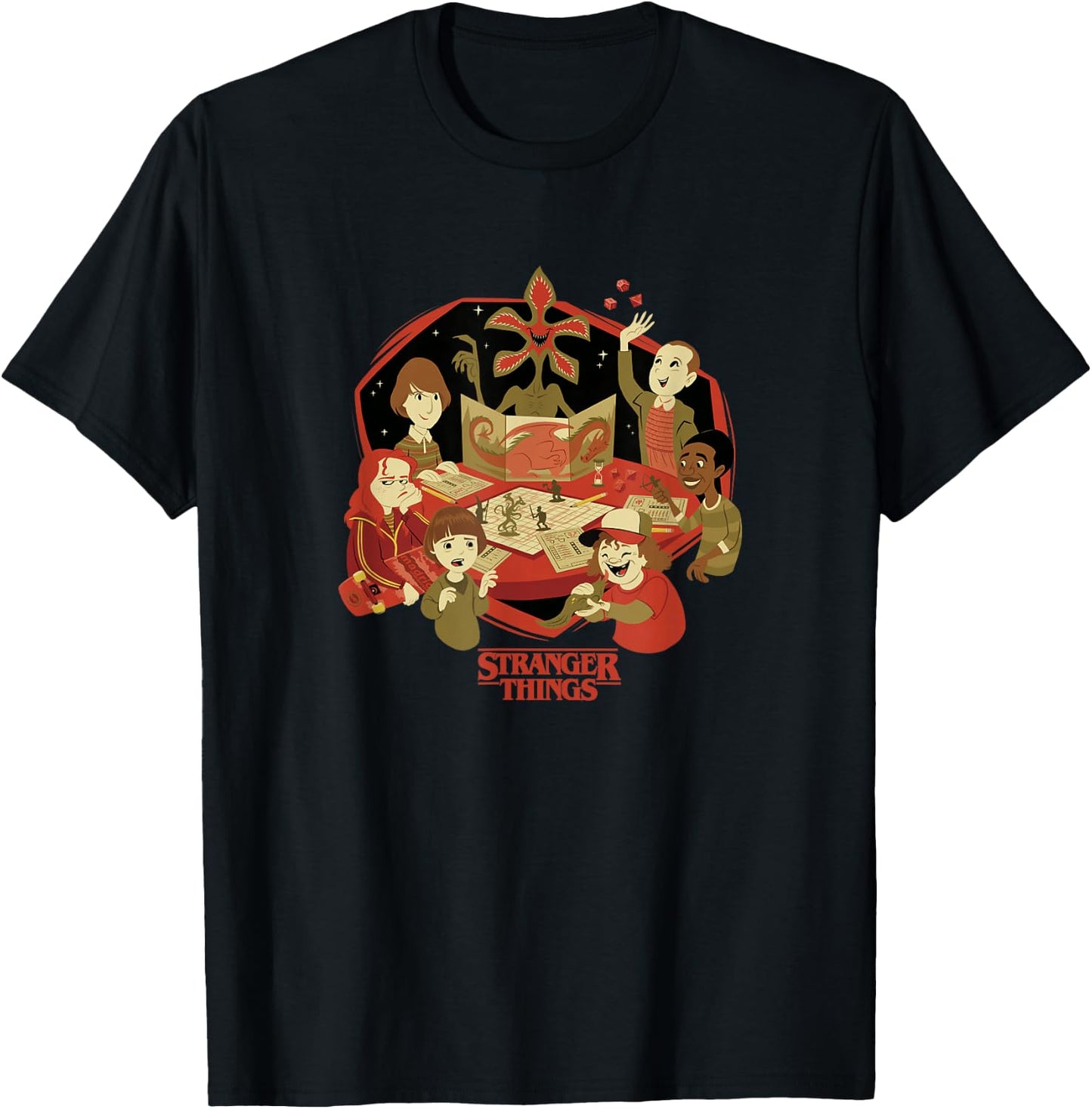 Stranger Things D&D Group Shot Cartoon T-Shirt - T-Shirt | Black