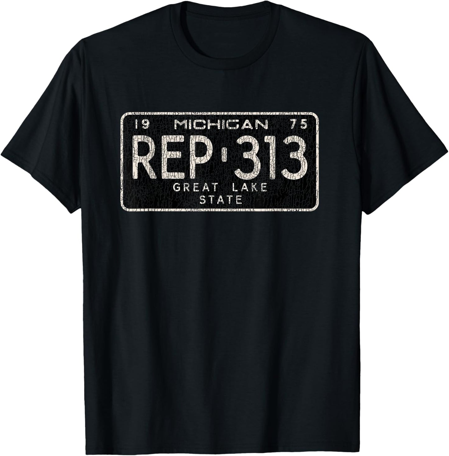 Vintage 1975 Michigan License Plate: Rep the 313 T-Shirt - T-Shirt | Black