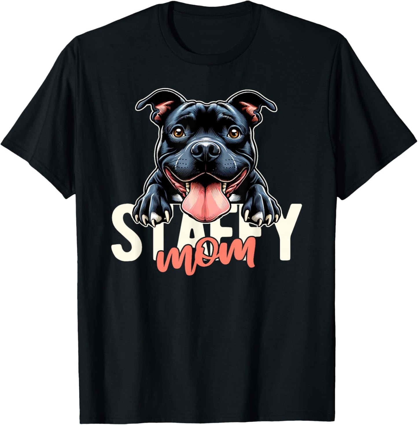 Staffy Mom Staffordshire Bull Terrier Dog Tattoo Funny Women T-Shirt - T-Shirt | Black