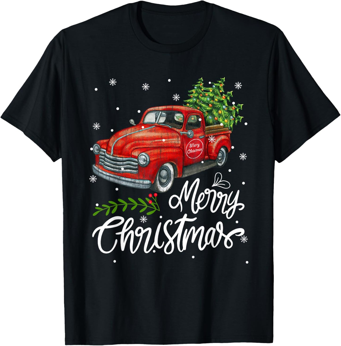 Vintage Wagon Red Truck Christmas Tree Pajama Family Xmas T-Shirt - T-Shirt | Black