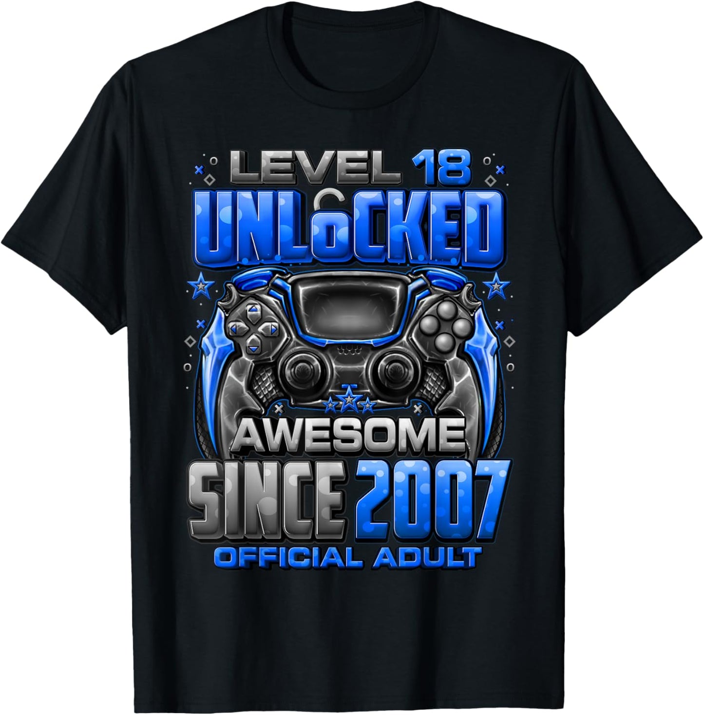 Level 18 Unlocked Awesome Since 2007 18th Birthday Gaming T-Shirt - T-Shirt | Black